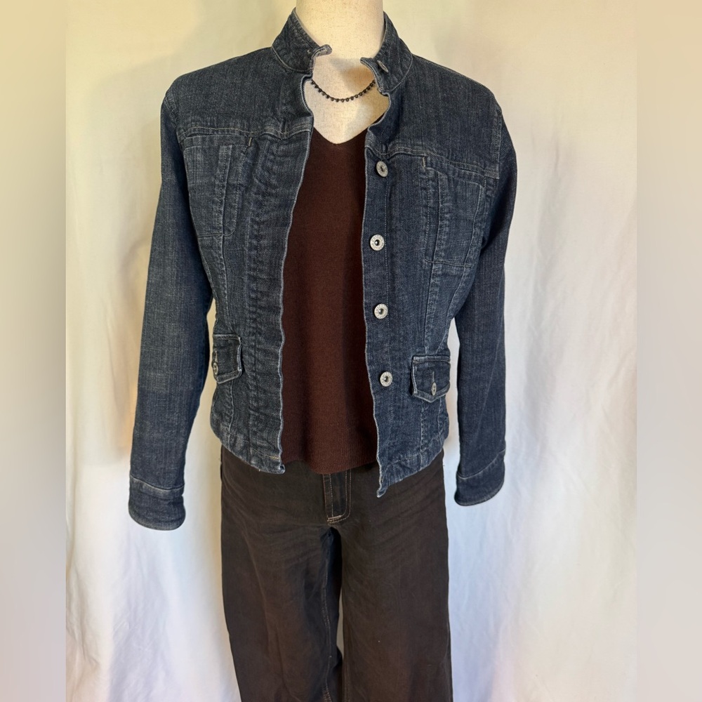 Chico's Platinum Cropped Dark Wash Denim Jacket SZ 0
